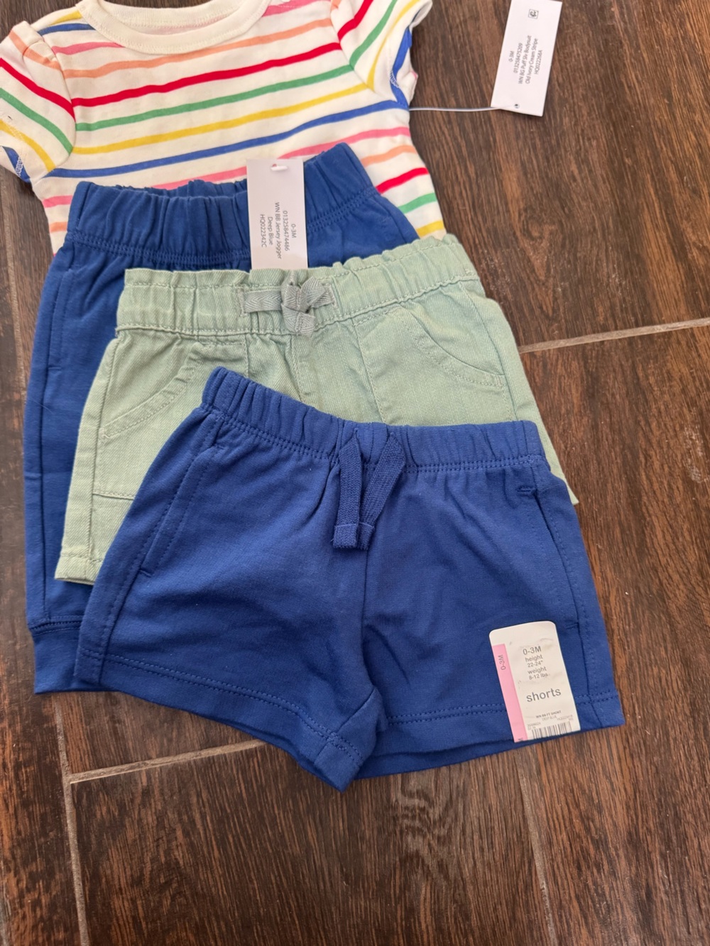 Wonder Nation Baby Boy Outfit Bundle Striped Bodysuit & Shorts 0-3M NWT